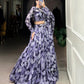 Lorenvalley Navy Blue Floral Print With Lace Touch Up Lehenga Choli with Dupatta | Swadesiicart