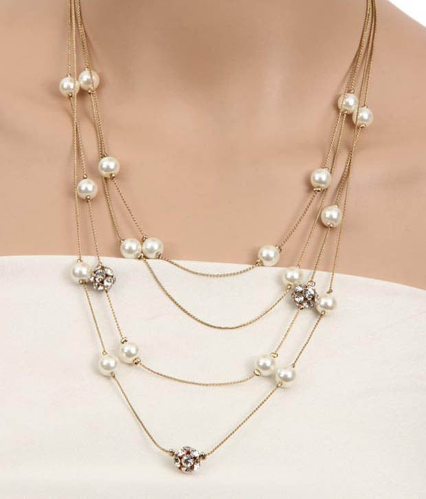 Gold-Polished Alloy Pearl And Stones Ball Necklace - The Pari | Swadesiicart