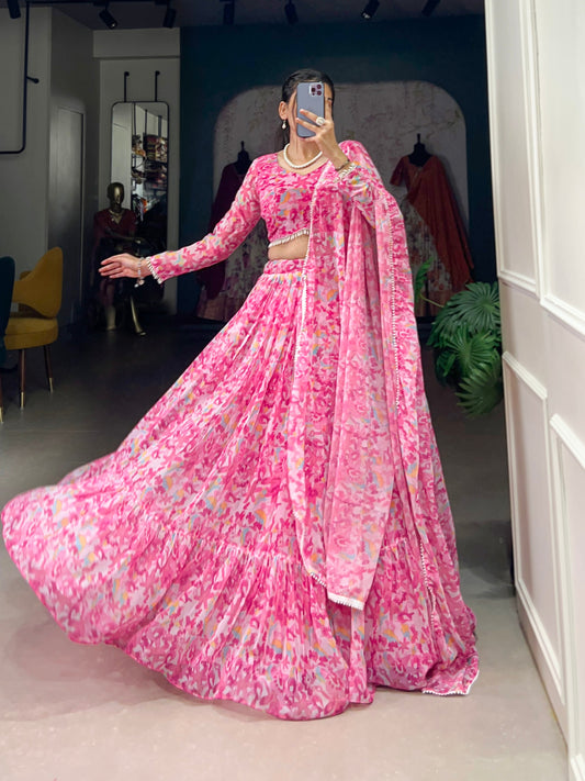 Lorenvalley Pink Georgette Printed Lehenga Choli | Swadesiicart