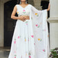 Lorenvalley Fashion White Georgette with Hand-painted Floral Design Lehenga Choli with Dupatta - Swadesiicart