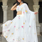 Lorenvalley Fashion White Georgette with Hand-painted Floral Design Lehenga Choli with Dupatta - Swadesiicart
