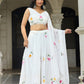 Lorenvalley Fashion White Georgette with Hand-painted Floral Design Lehenga Choli with Dupatta - Swadesiicart