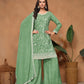 Anaita Green Embroidered Chinon Silk Palazzo Suit