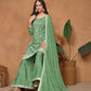 Anaita Green Embroidered Chinon Silk Palazzo Suit