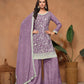 Anaita Lavender Embroidered Chinon Silk Palazzo Suit
