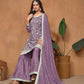Anaita Lavender Embroidered Chinon Silk Palazzo Suit