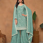 Anaita Aqua Blue Embroidered Chinon Silk Palazzo Suit