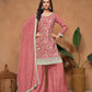 Anaita Peach Embroidered Chinon Silk Palazzo Suit