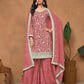 Anaita Peach Embroidered Chinon Silk Palazzo Suit