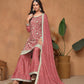 Anaita Peach Embroidered Chinon Silk Palazzo Suit