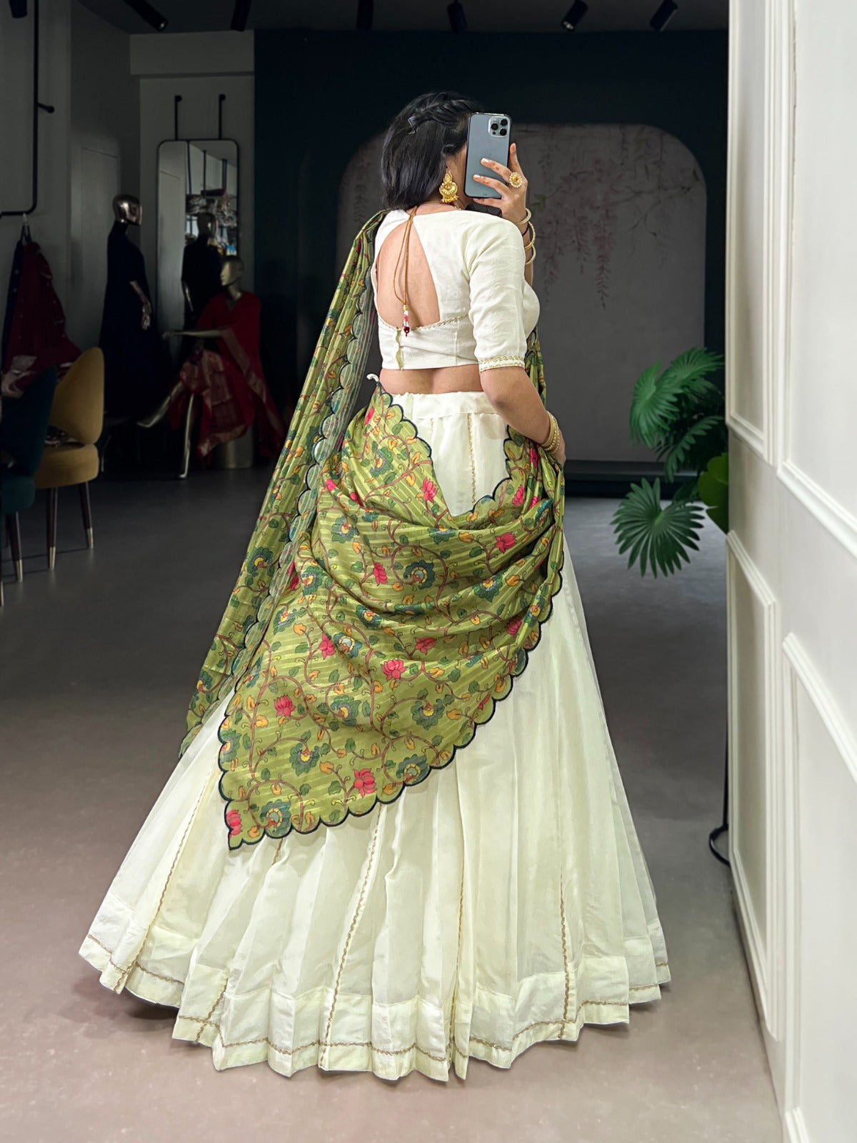 Lorenvalley Fashion Off White New Crush Plain with Laser Touch Up Lehenga Choli with Dupatta - Swadesiicart