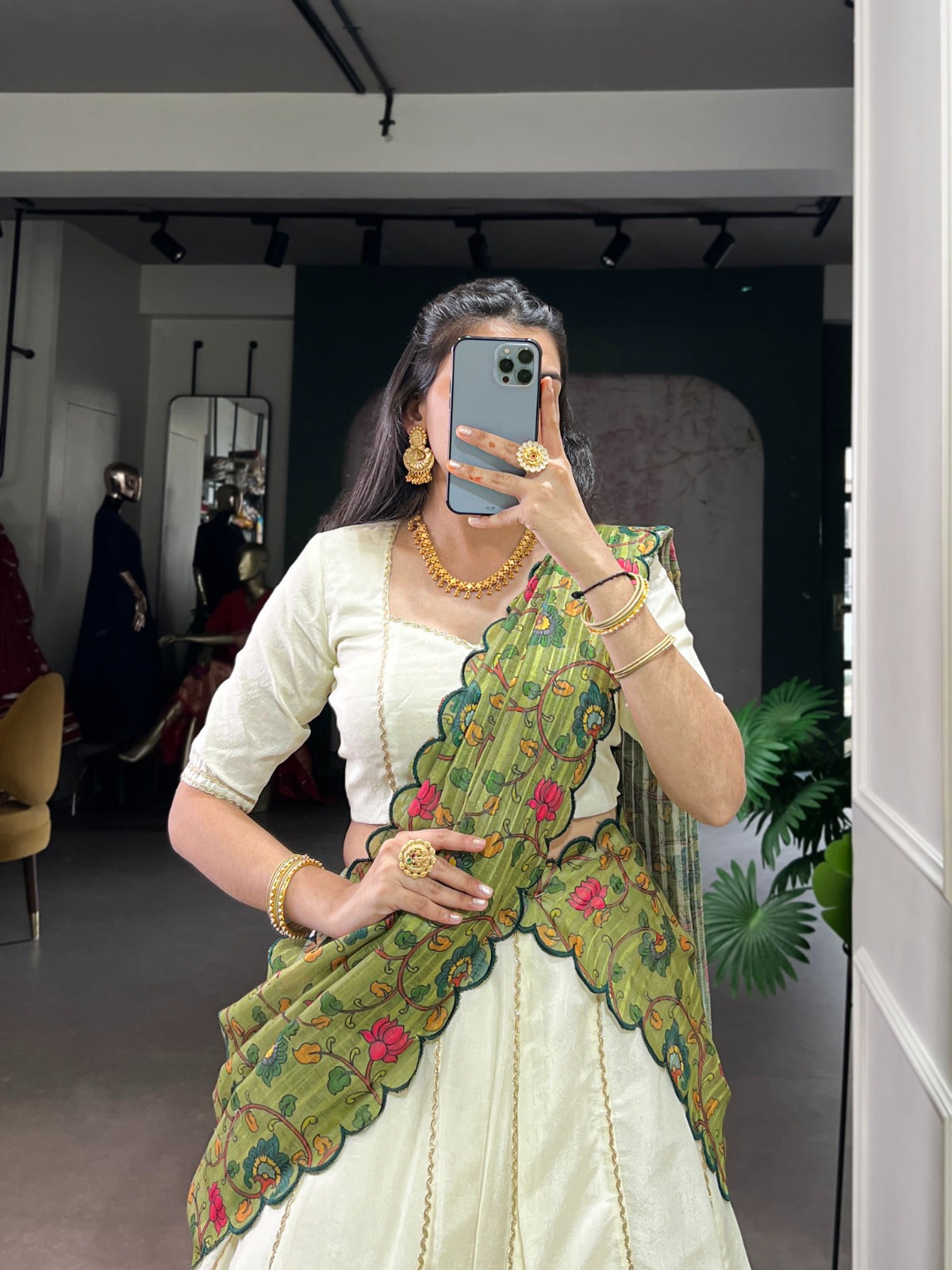 Lorenvalley Fashion Off White New Crush Plain with Laser Touch Up Lehenga Choli with Dupatta - Swadesiicart