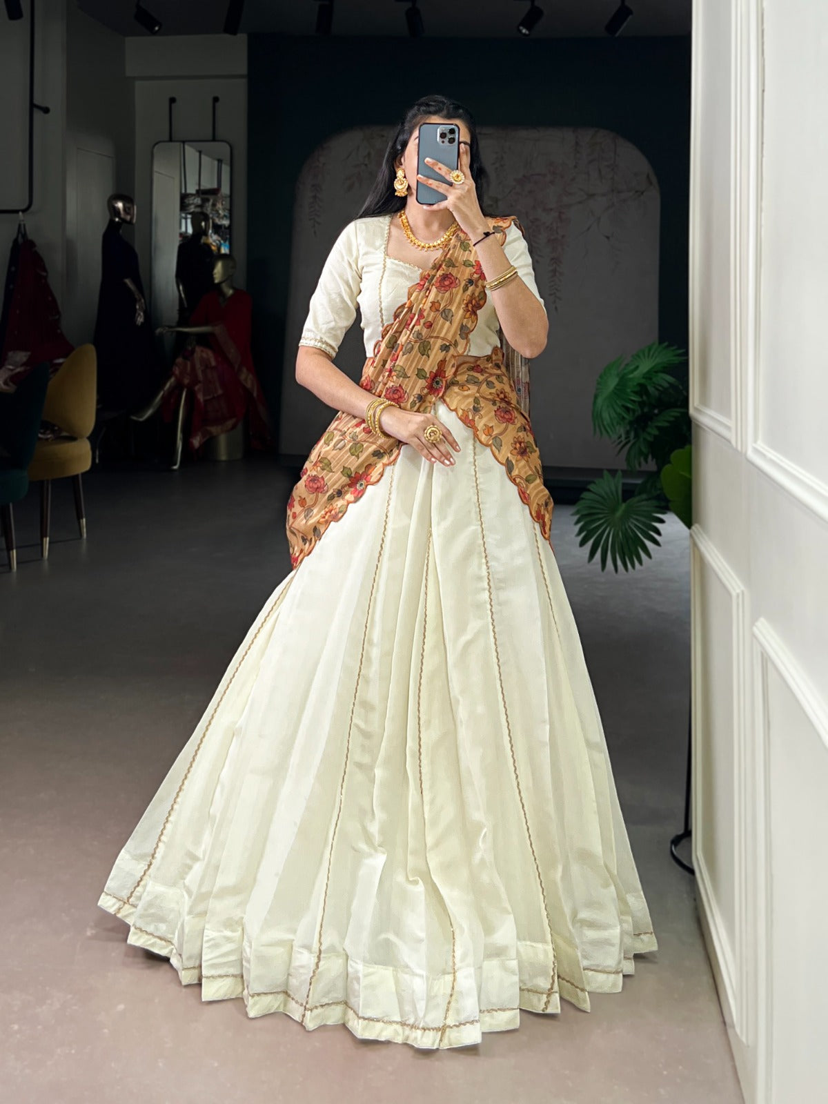 Lorenvalley Fashion Off White New Crush Plain with Laser Touch Up Lehenga Choli with Dupatta - Swadesiicart