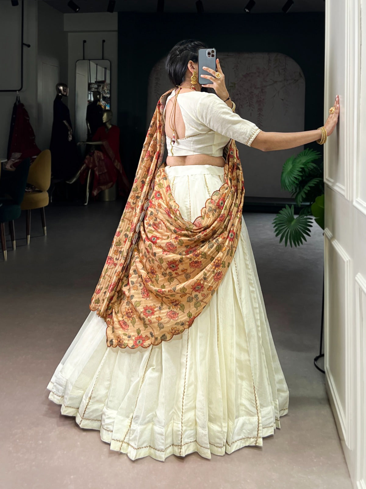 Lorenvalley Fashion Off White New Crush Plain with Laser Touch Up Lehenga Choli with Dupatta - Swadesiicart