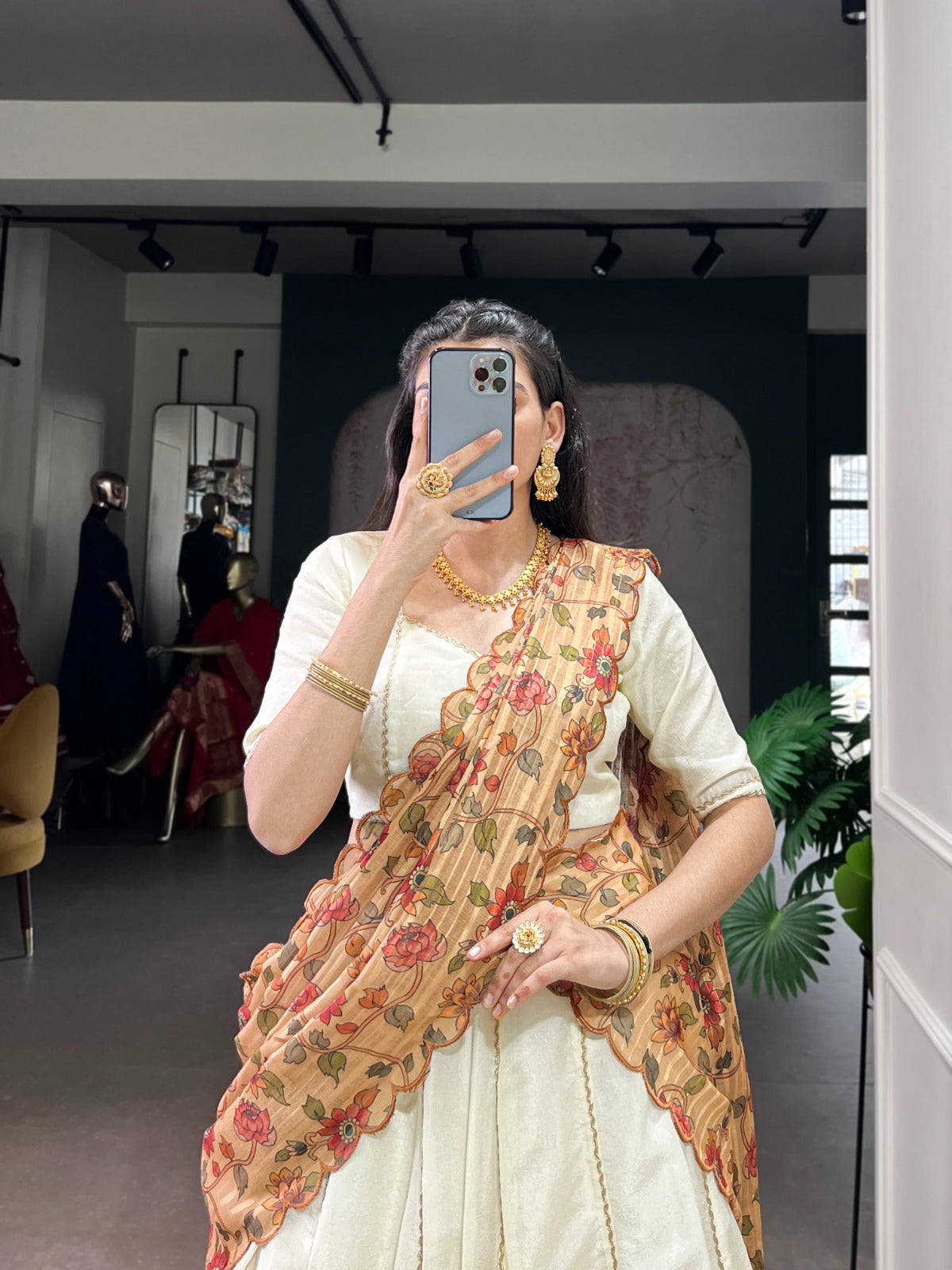 Lorenvalley Fashion Off White New Crush Plain with Laser Touch Up Lehenga Choli with Dupatta - Swadesiicart