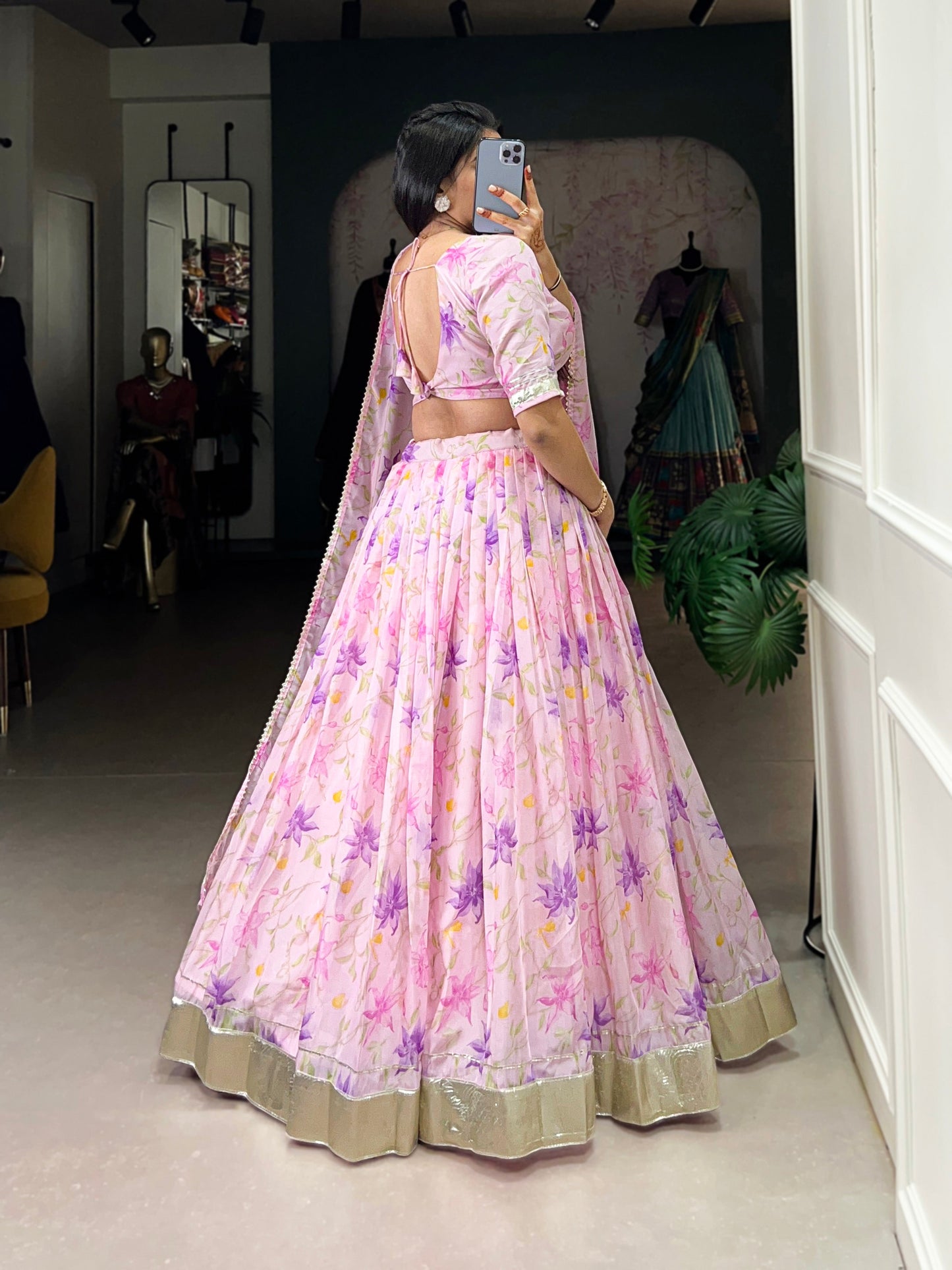 Lorenvalley Pink Tabby Silk Floral Print With Lace Touch Up Lehenga Choli with Dupatta | Swadesiicart