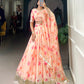 Lorenvalley Peach Tabby Silk Floral Print With Lace Touch Up Lehenga Choli with Dupatta | Swadesiicart