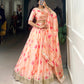 Lorenvalley Peach Tabby Silk Floral Print With Lace Touch Up Lehenga Choli with Dupatta | Swadesiicart