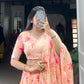 Lorenvalley Peach Tabby Silk Floral Print With Lace Touch Up Lehenga Choli with Dupatta | Swadesiicart