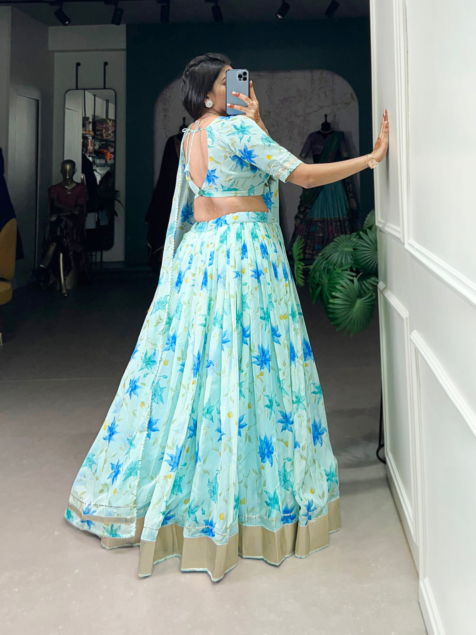 Lorenvalley Pista Tabby Silk Floral Print With Lace Touch Up Lehenga Choli with Dupatta | Swadesiicart