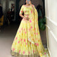 Lorenvalley Yellow Tabby Silk Floral Print With Lace Touch Up Lehenga Choli with Dupatta | Swadesiicart
