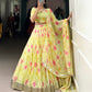 Lorenvalley Yellow Tabby Silk Floral Print With Lace Touch Up Lehenga Choli with Dupatta | Swadesiicart