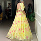 Lorenvalley Yellow Tabby Silk Floral Print With Lace Touch Up Lehenga Choli with Dupatta | Swadesiicart