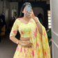 Lorenvalley Yellow Tabby Silk Floral Print With Lace Touch Up Lehenga Choli with Dupatta | Swadesiicart