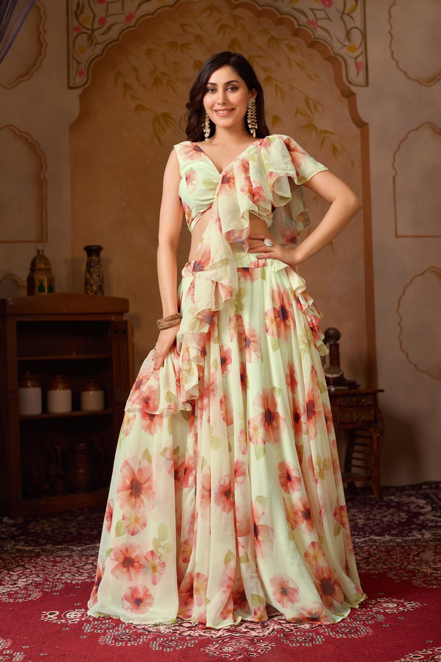 Lorenvalley Fashion Pista Georgette with Digital Printed Lehenga Choli with Dupatta - Swadesiicart
