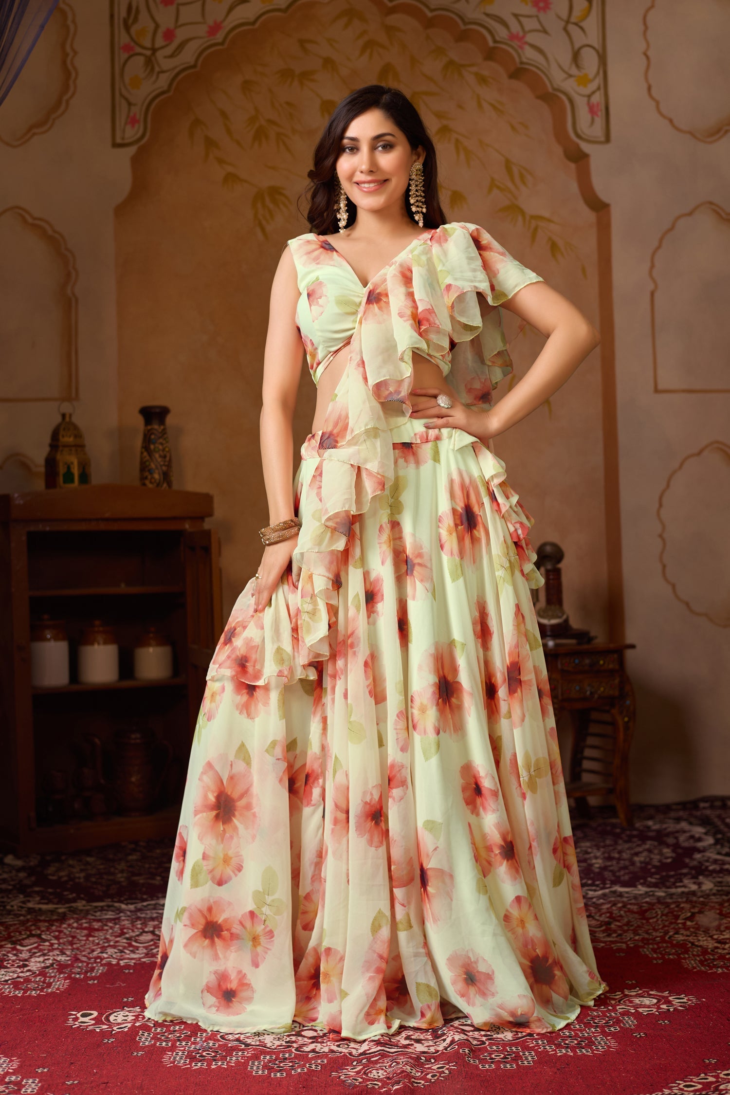 Lorenvalley Fashion Pista Georgette with Digital Printed Lehenga Choli with Dupatta - Swadesiicart