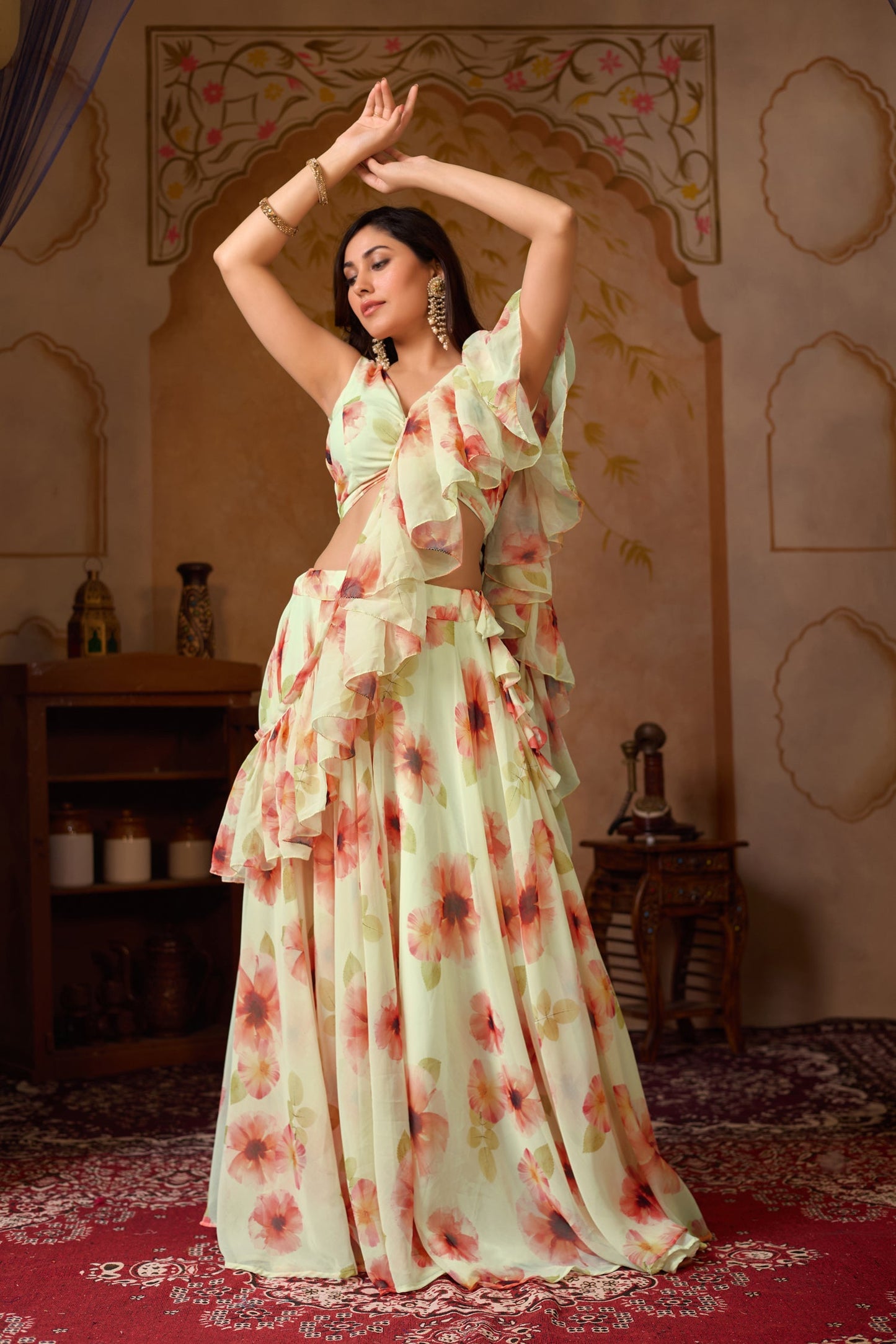 Lorenvalley Fashion Pista Georgette with Digital Printed Lehenga Choli with Dupatta - Swadesiicart
