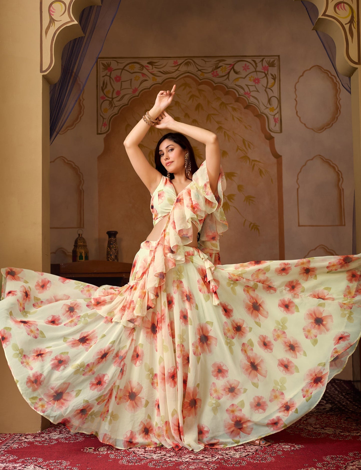 Lorenvalley Fashion Pista Georgette with Digital Printed Lehenga Choli with Dupatta - Swadesiicart