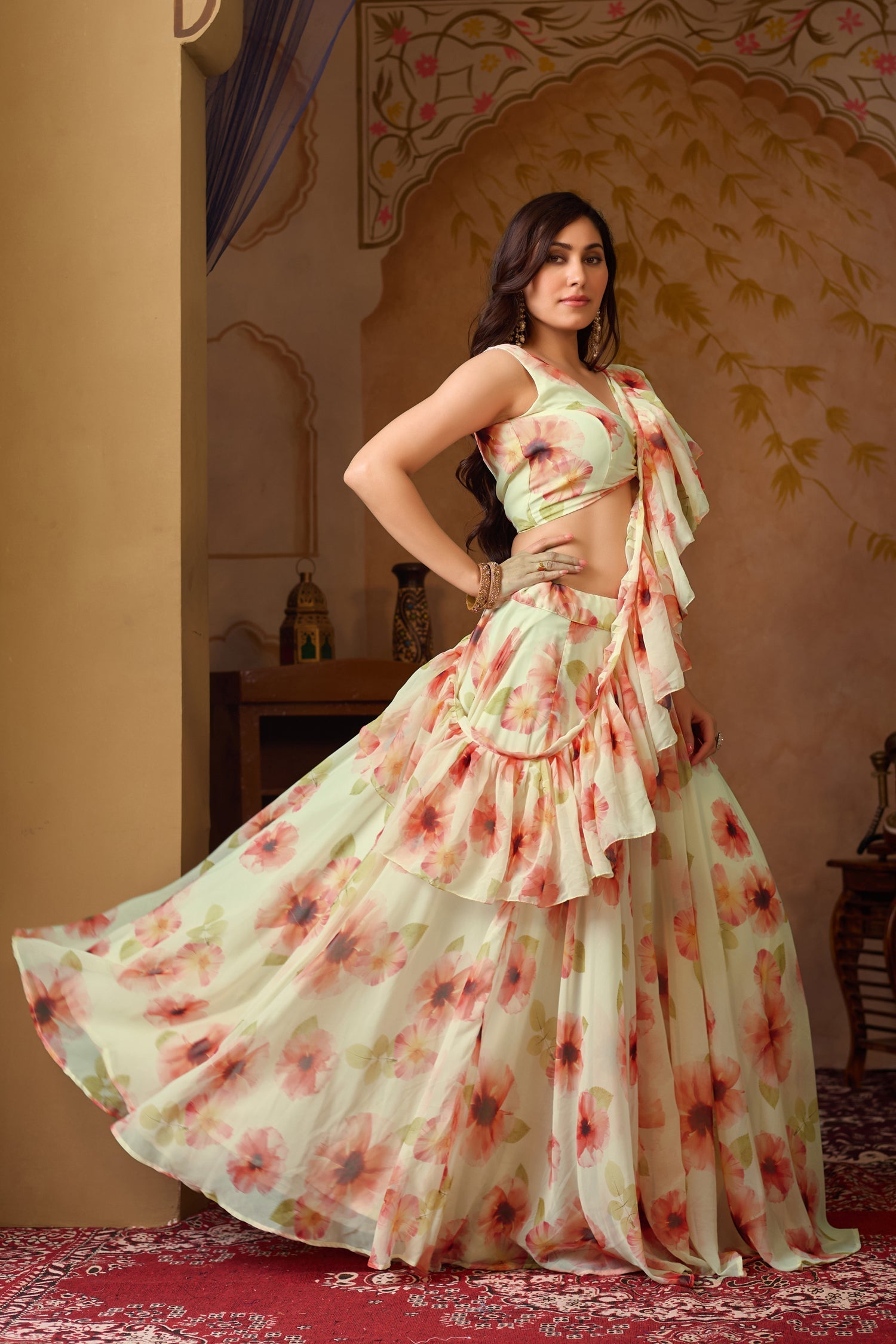 Lorenvalley Fashion Pista Georgette with Digital Printed Lehenga Choli with Dupatta - Swadesiicart