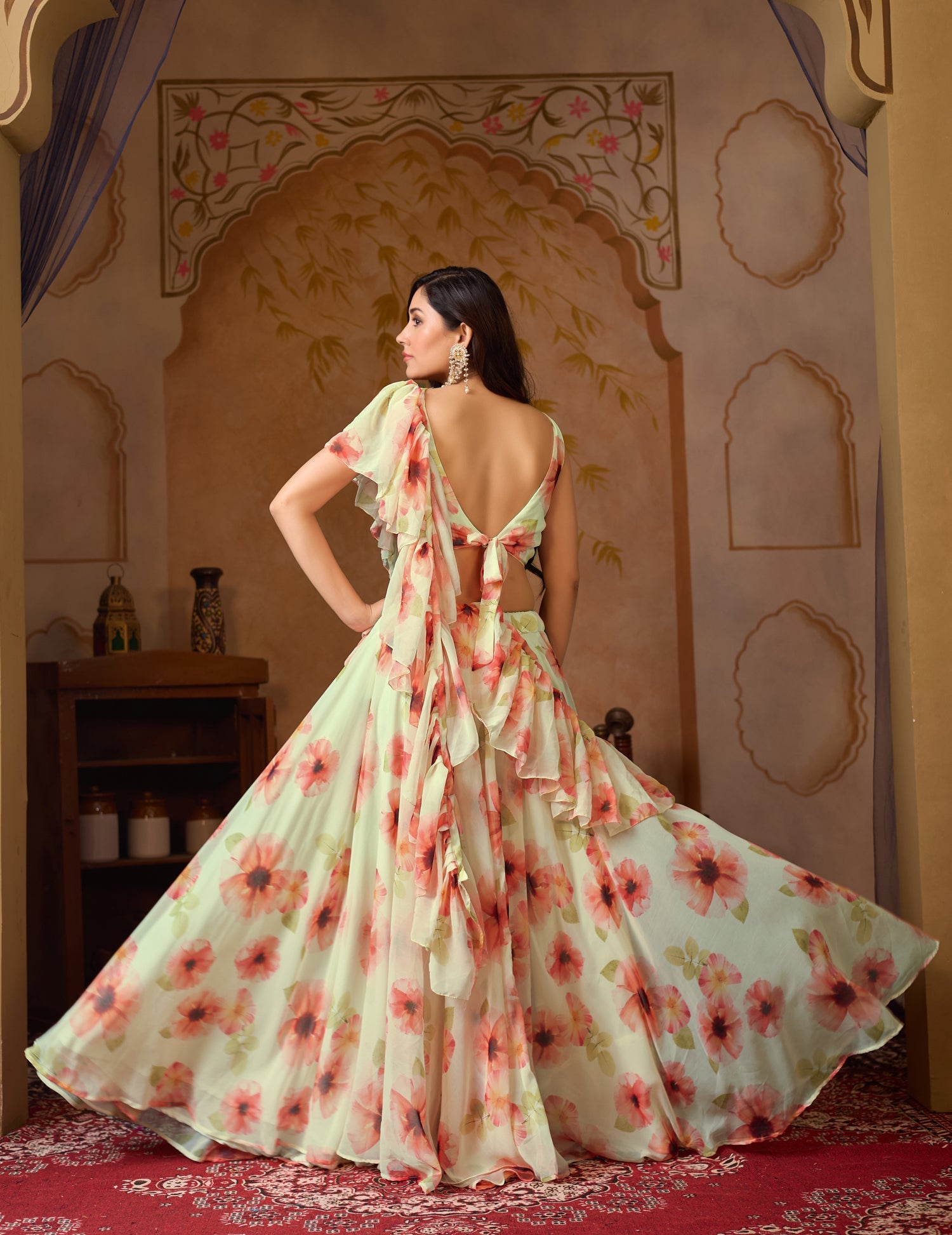 Lorenvalley Fashion Pista Georgette with Digital Printed Lehenga Choli with Dupatta - Swadesiicart