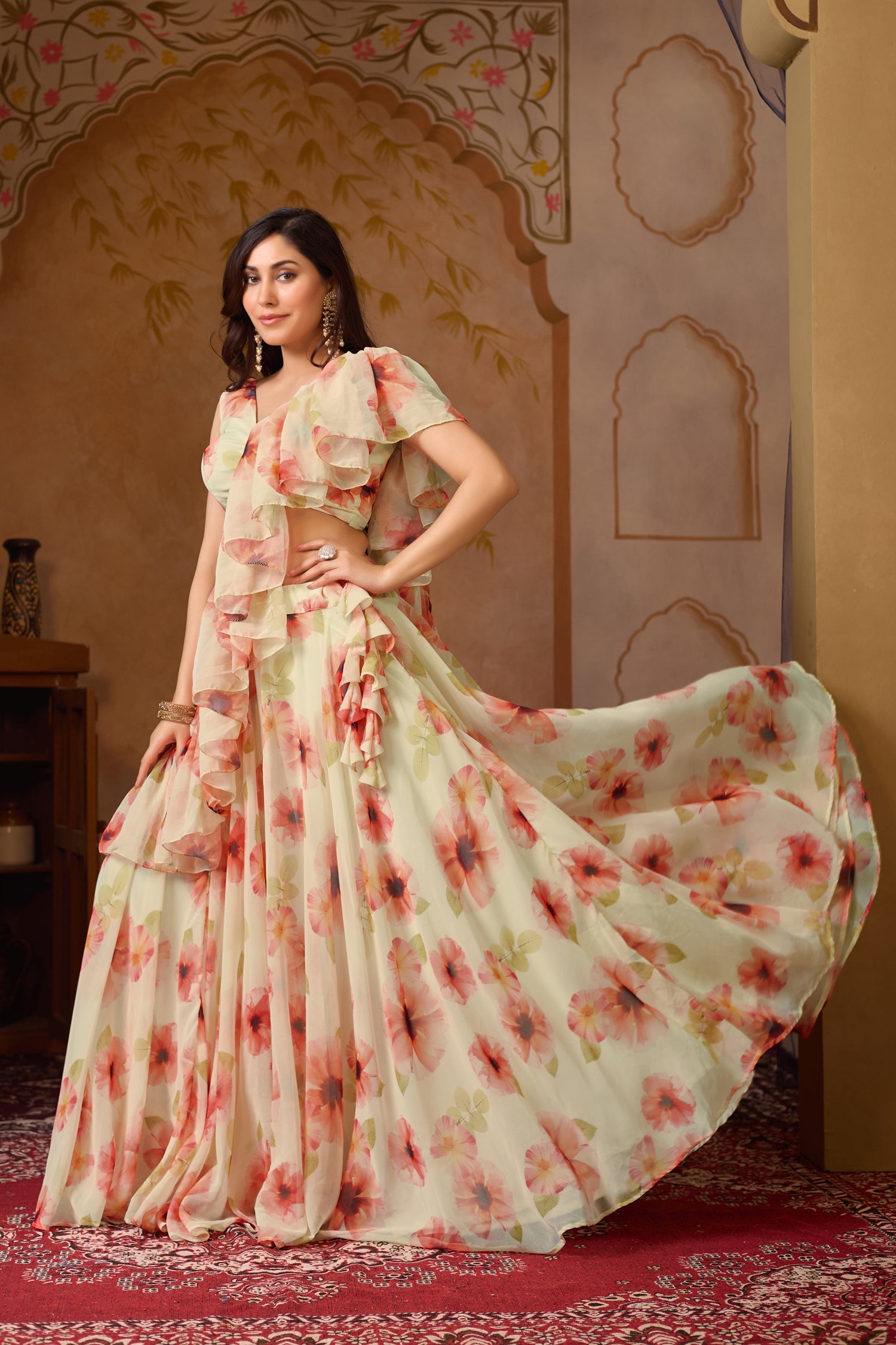 Lorenvalley Fashion Pista Georgette with Digital Printed Lehenga Choli with Dupatta - Swadesiicart