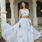 Lorenvalley Fashion White Georgette with Hand-painted Floral Design Lehenga Choli with Dupatta - Swadesiicart