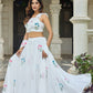 Lorenvalley Fashion White Georgette with Hand-painted Floral Design Lehenga Choli with Dupatta - Swadesiicart
