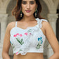 Lorenvalley Fashion White Georgette with Hand-painted Floral Design Lehenga Choli with Dupatta - Swadesiicart
