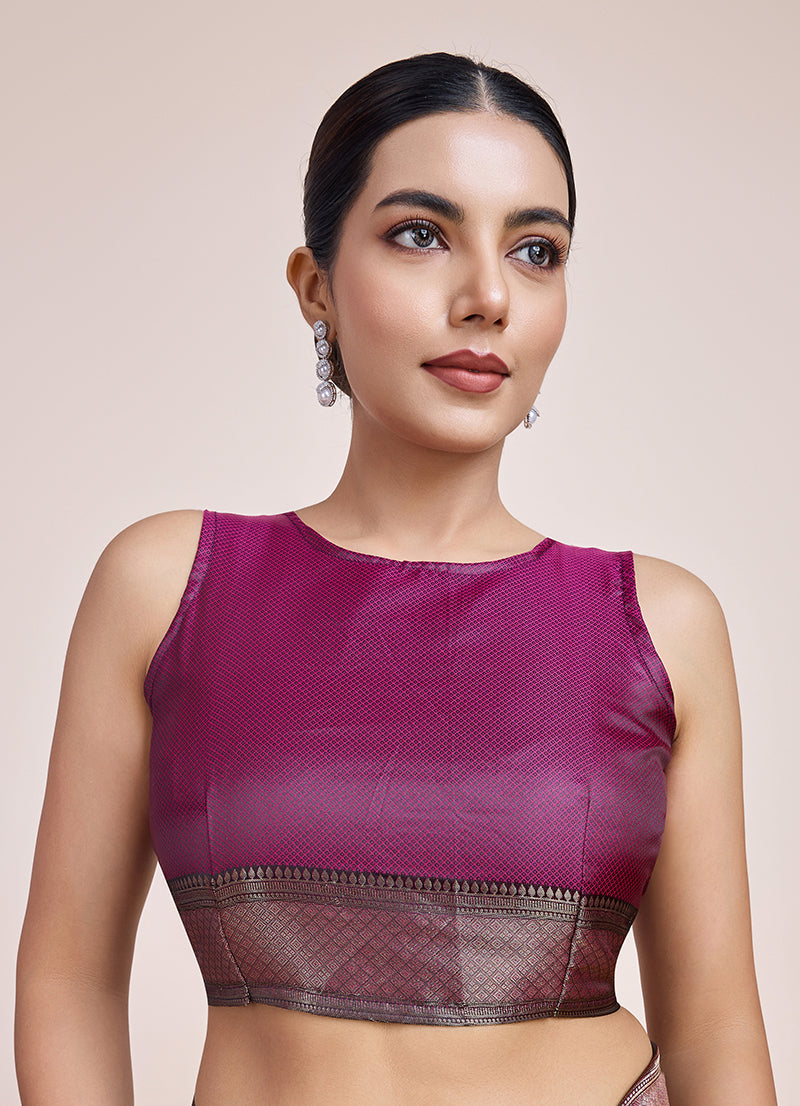 Monjolika Fashion Glamour And Tradition With This Zari Woven Wine Color Banarasi Satin Silk Saree | Swadesiicart