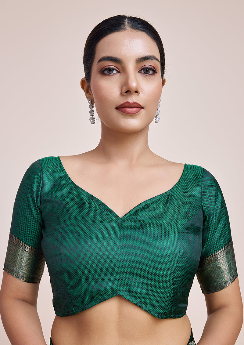 Monjolika Fashion Glamour And Tradition With This Zari Woven Dark Green Color Banarasi Satin Silk Saree | Swadesiicart