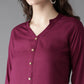 HERE&NOW Women Burgundy Solid Straight Kurta - Swadesiicart
