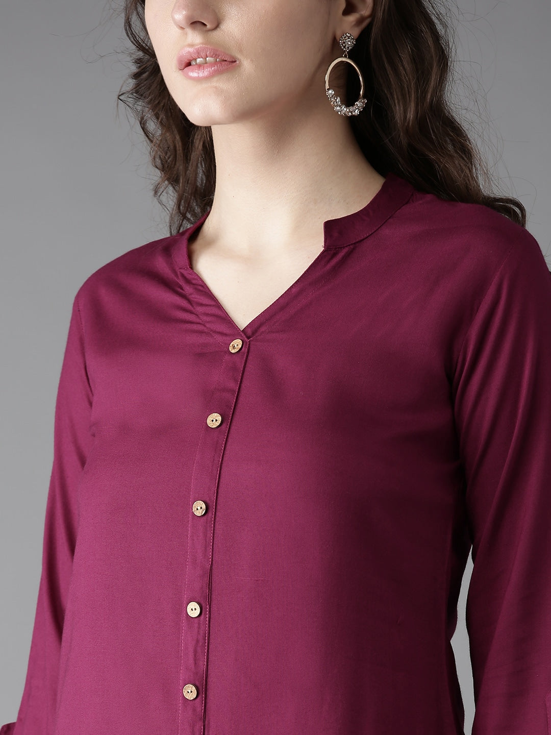 HERE&NOW Women Burgundy Solid Straight Kurta - Swadesiicart