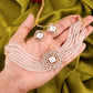 Tehzeeb Creations Brass Gold-Polished Gold, White, White Jewel Set - Swadesiicart