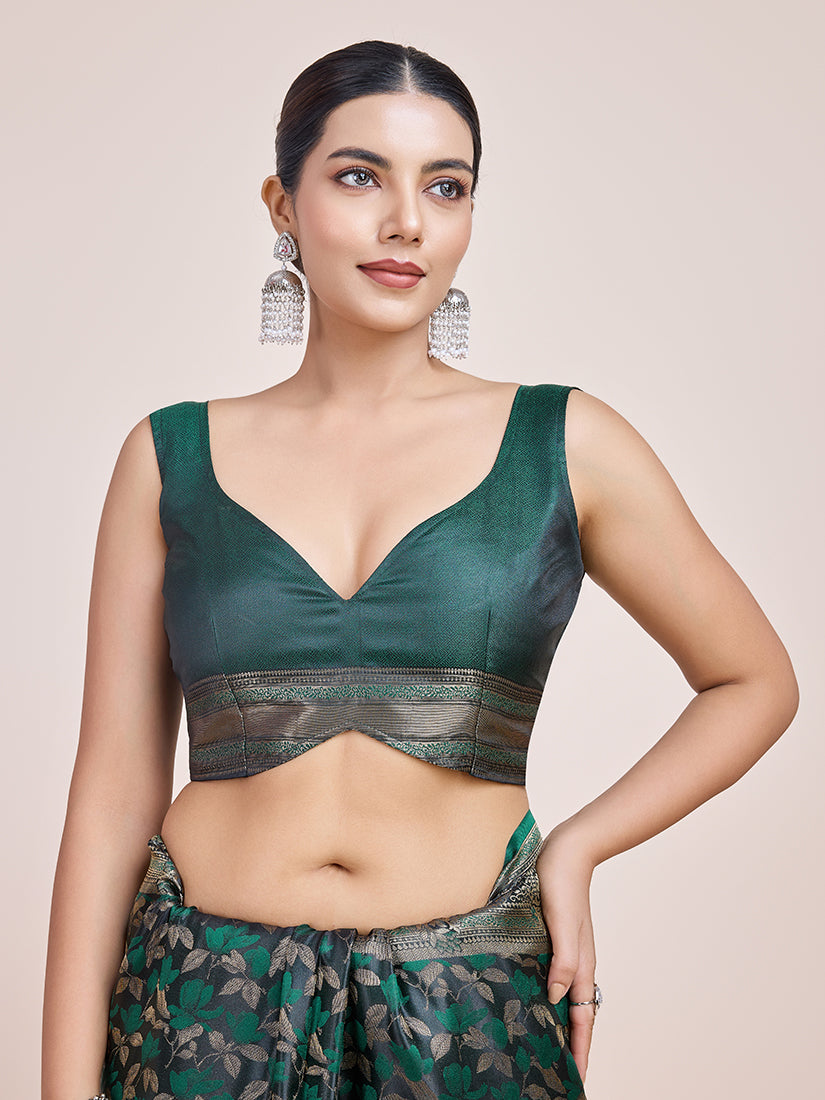 Monjolika Fashion Banarasi Satin Silk Dark Green Weaving Designer Saree | Swadesiicart