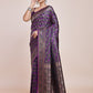 Monjolika Fashion Banarasi Satin Silk Dark Purple Weaving Designer Saree | Swadesiicart