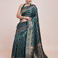 Monjolika Fashion Banarasi Satin Silk Dark Teal Weaving Designer Saree | Swadesiicart