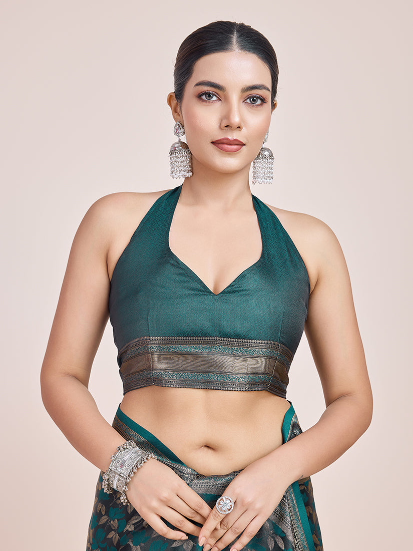 Monjolika Fashion Banarasi Satin Silk Dark Teal Weaving Designer Saree | Swadesiicart
