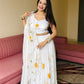 Lorenvalley Fashion White Organza with Hand-painted Floral Design Lehenga Choli with Dupatta - Swadesiicart