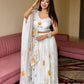 Lorenvalley Fashion White Organza with Hand-painted Floral Design Lehenga Choli with Dupatta - Swadesiicart