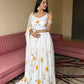Lorenvalley Fashion White Organza with Hand-painted Floral Design Lehenga Choli with Dupatta - Swadesiicart